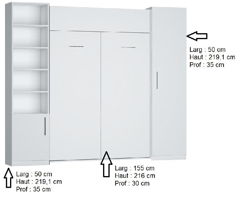 Armoire lit escamotable Dynamo blanc mat - couchage 140 x 200 cm avec rangements intégrés_2