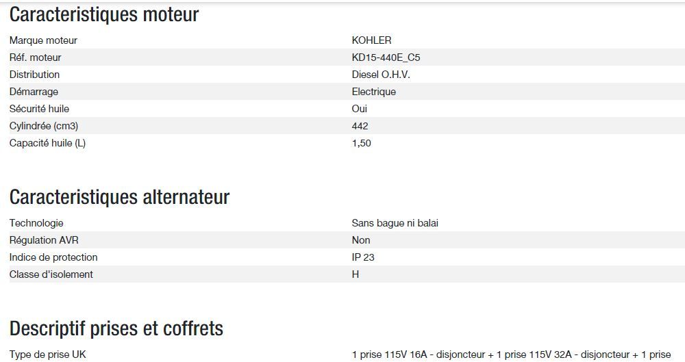 Groupe électrogène Diesel 6000 A Silence UK C5 - Kohler - Puissance max 4,90 kW - 50 Hz - 230V_2