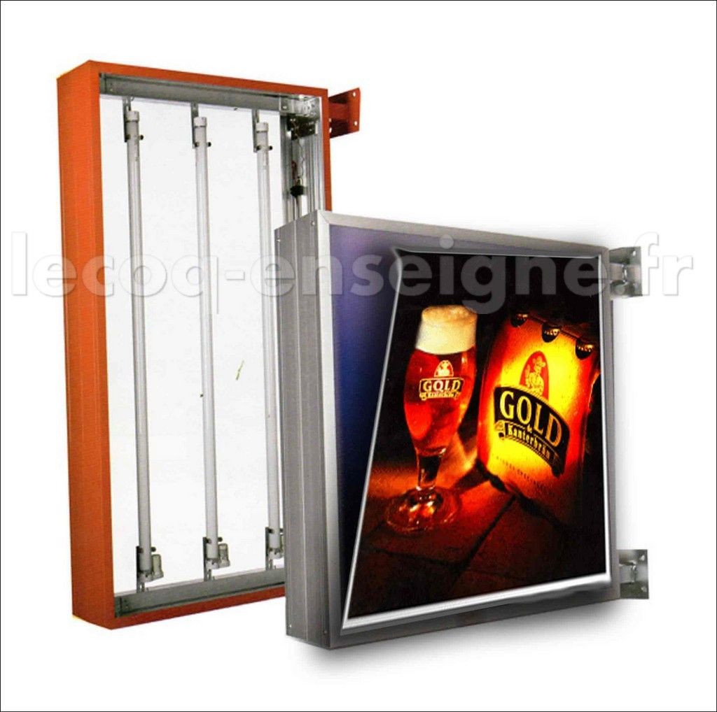 Rmugs52 - Caisson lumineux extérieur double face drapeau - Le Coq - Taille : 50 cm x 50 cm - Plexiglas blanc diffusant inclus_2