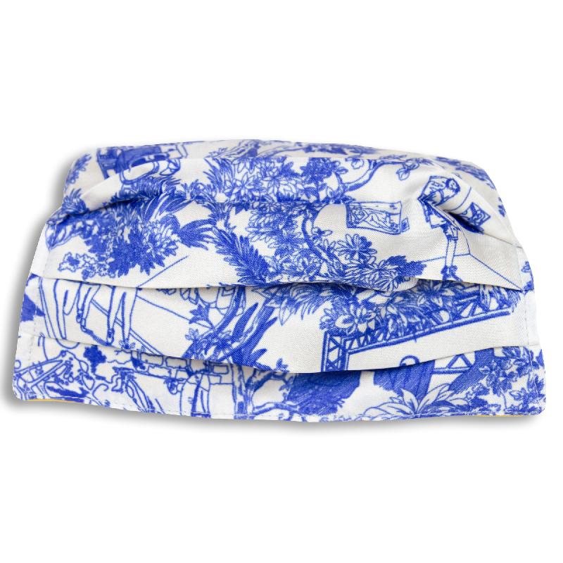 Masque lavable en soie imprimée citadin - doublé coton - bleu - Made in France - Réf 30205.01.2_2