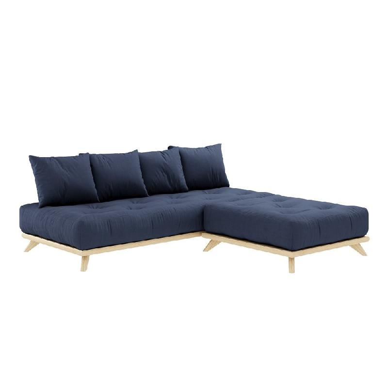 Canapé convertible futon Senza - pin naturel coloris marine - couchage 90 x 200 cm - design minimaliste et cocooning_2