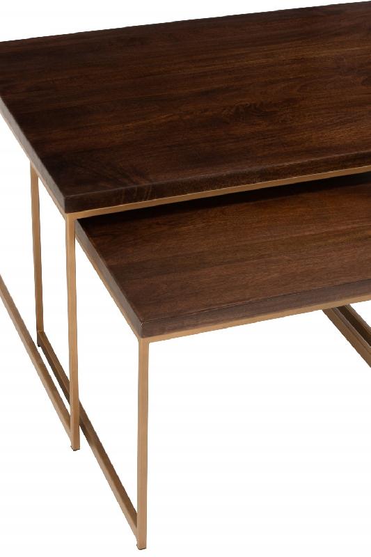 Table basse salon 3 parties BIOR - bois de manguier brun foncé et métal doré - pratique et design_2