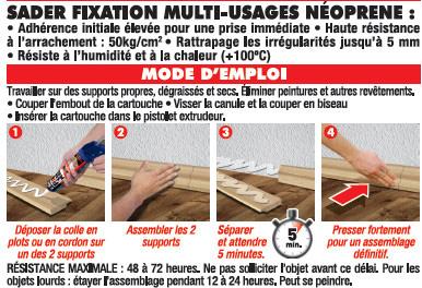 SADER fixation multiusage - Colle néoprène mastic - Prise immédiate tous matériaux - 310ml blanc_2