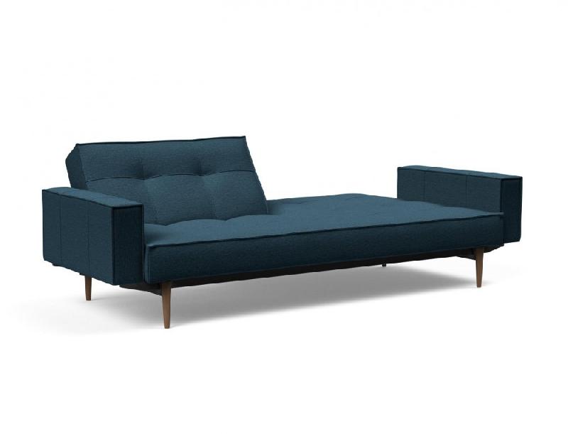 Canapé convertible Splitback Styletto avec accoudoirs - pieds fuseau chêne noyer - tissu Argus Navy Blue - couchage 115x210 cm_2