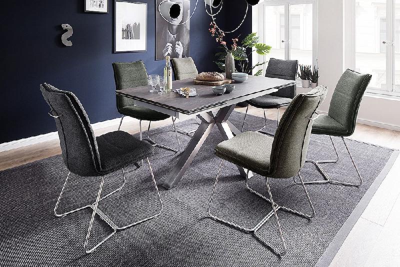 Lot de 2 chaises design HALSOU - tissu cappuccino - pieds acier brossé - poignée intégrée - confort optimal_2