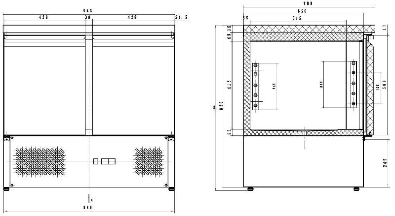 Table congélateur 2 portes l943 7450.0079 negative COMBISTEEL_2