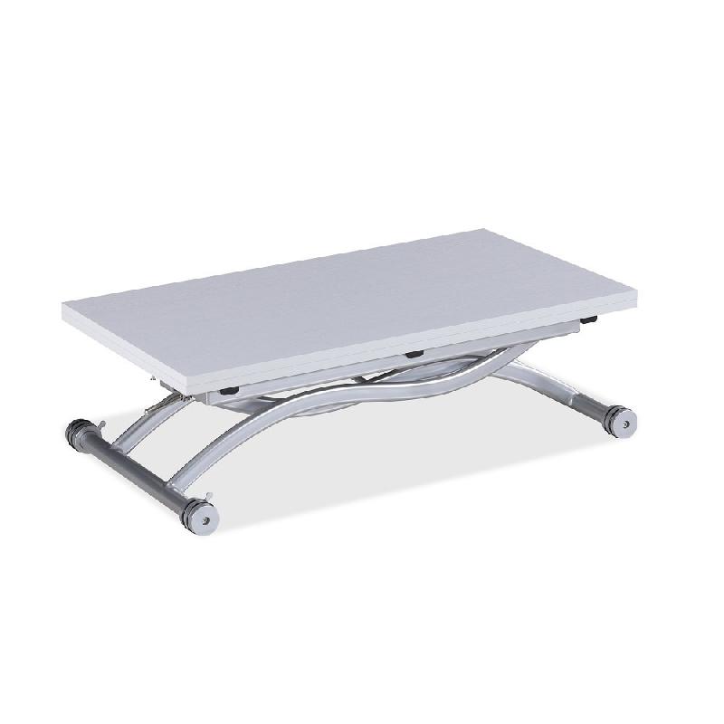 Table basse relevable extensible Hirondelle compacte - Mélaminé chêne blanc 100 x 57/114 cm - Design moderne et gain de place_2