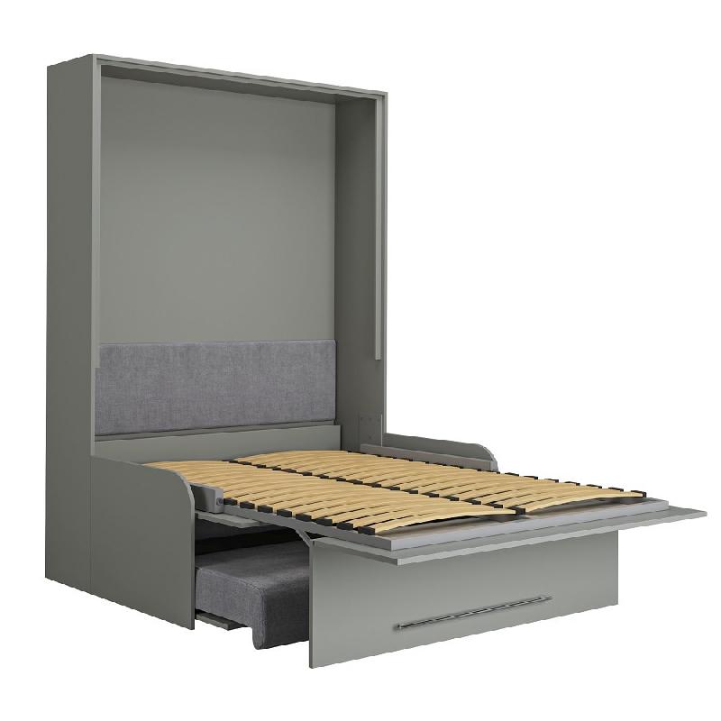 Armoire lit escamotable Sofa Automatica 140 cm - mélaminé gris avec canapé microfibre intégré_2