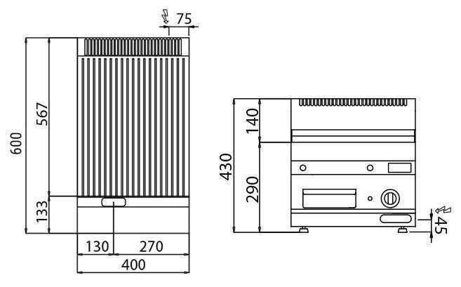 Plaque de cuisson électrique - 4,5 kW - Rainurée - avec sous-structure à 1 porte  - Mario 600 | GGM -EBGK46-E-UBK46-E_2