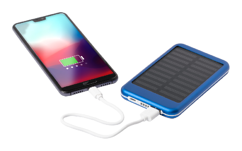 Power bank en aluminium - 4000 mAh - Chargeur solaire et micro USB - Couleur bleu_2