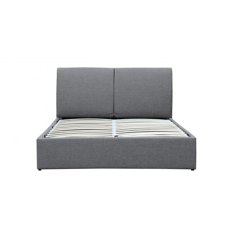 Lit coffre gris Orace 140x190cm - sommier relevable avec grand coffre de rangement et tête de lit effet coussin_2