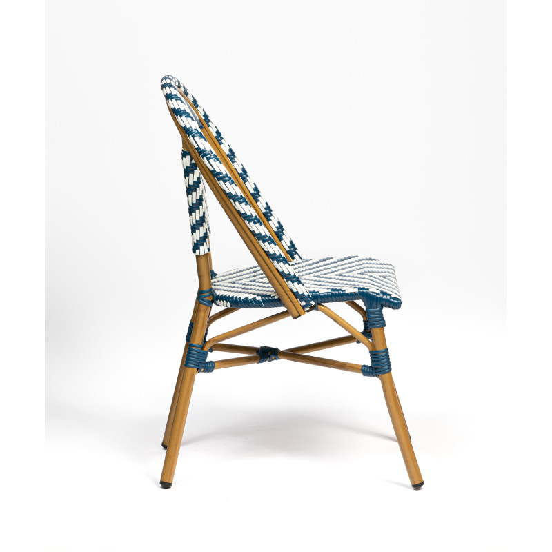 Chaise de terrasse esthétique et pratique - Rivoli - chevrons bleus et blancs - aluminium traité - empilable_2