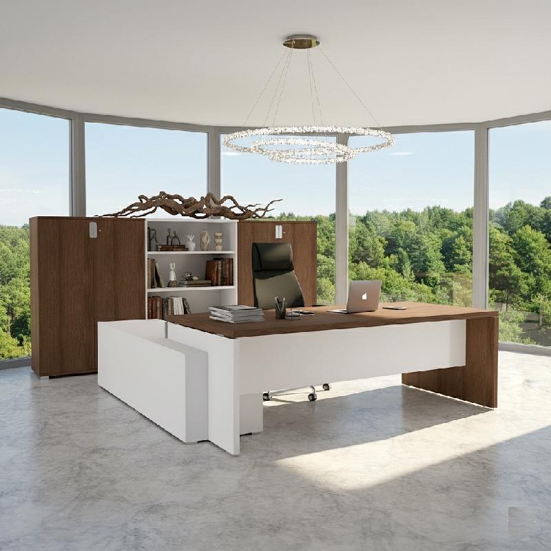 Bureau Bi-colore TAK avec rangement intégré - Mobel Linea - 185, Acacia foncé, Droite_0