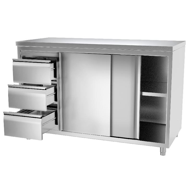 Meuble bas inox cental P 600 mm avec portes et tiroirs - 1600_2