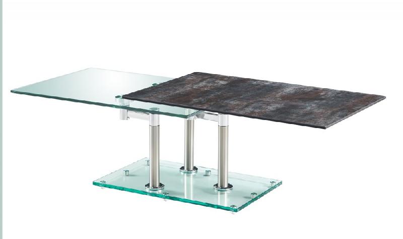 Table basse MATCH - céramique anthracite - 2 plateaux pivotants en verre - piètement chrome_2