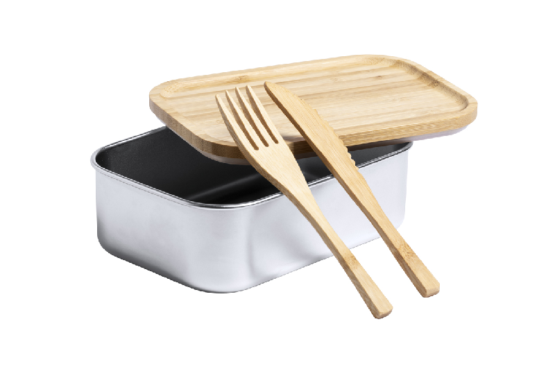 Lunch box en acier inoxydable - couvercle en bambou naturel - 600 ml avec couverts inclus_2