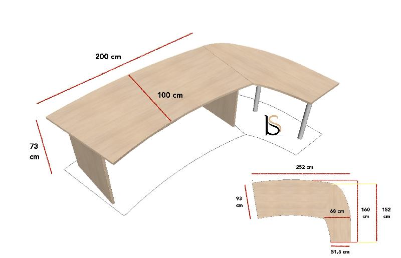 Bureau courbe Tono avec retour - Mobel Linea - Acacia clair, Droite_2