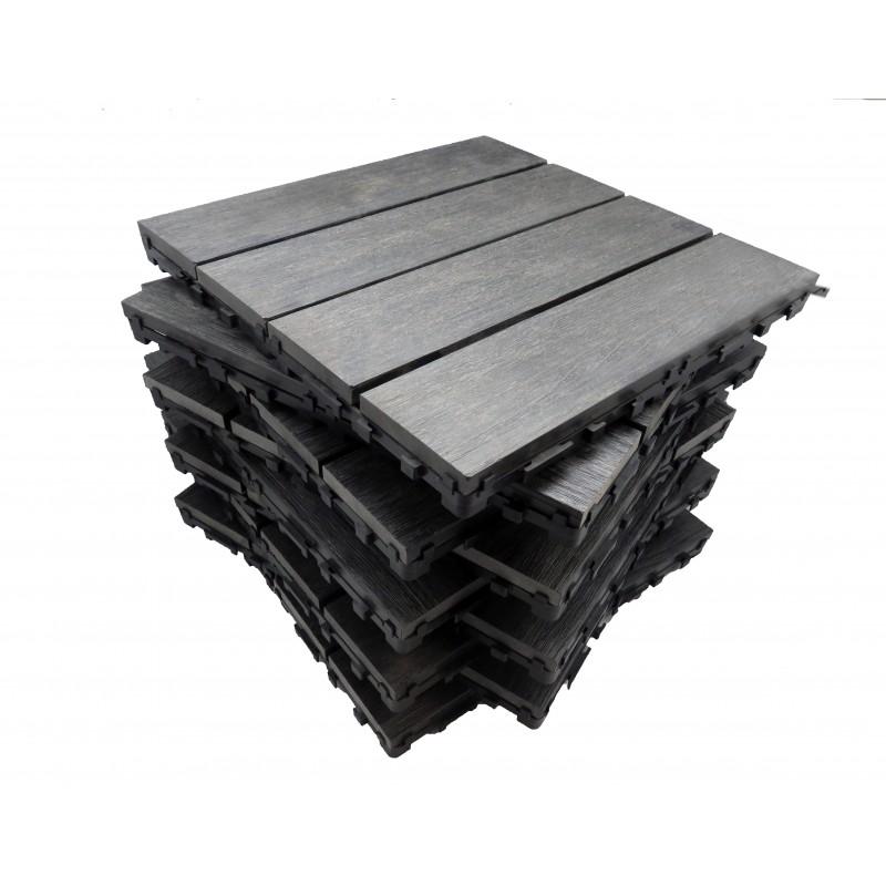 Pack 1 m² caillebotis en bois composite coextrudé - 11 pièces 30x30 cm - Coloris charbon - Surface couverte 1 m²_2