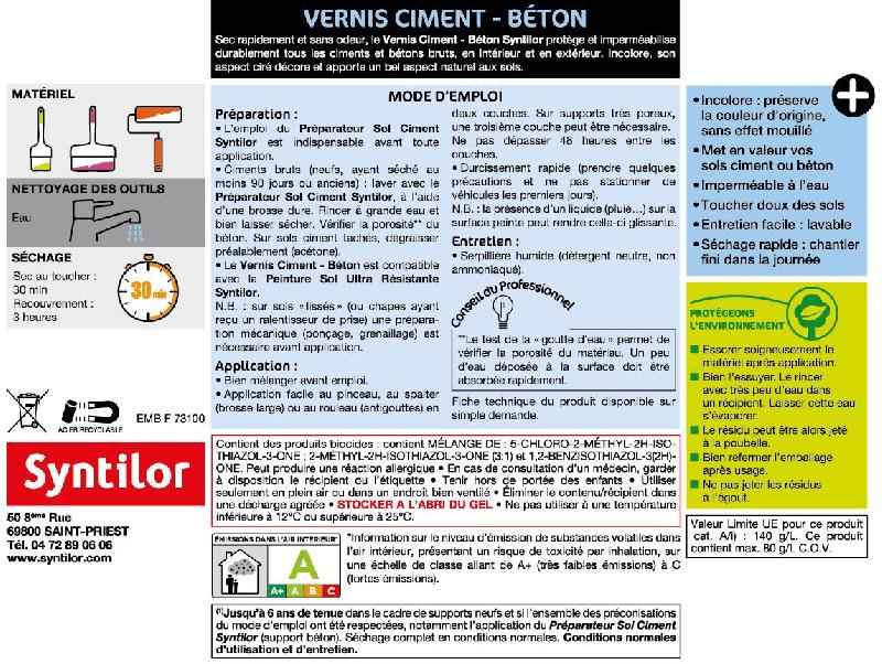 Vernis ciment intérieur / extérieur SYNTILOR - incolore satiné 2.5 L - protection et imperméabilisation des sols en béton_2