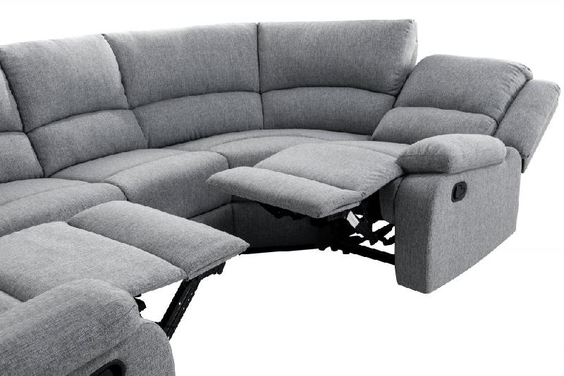 Canapé panoramique de relaxation 8 places MOSA - tissu gris - dossiers inclinables et repose-pieds_2