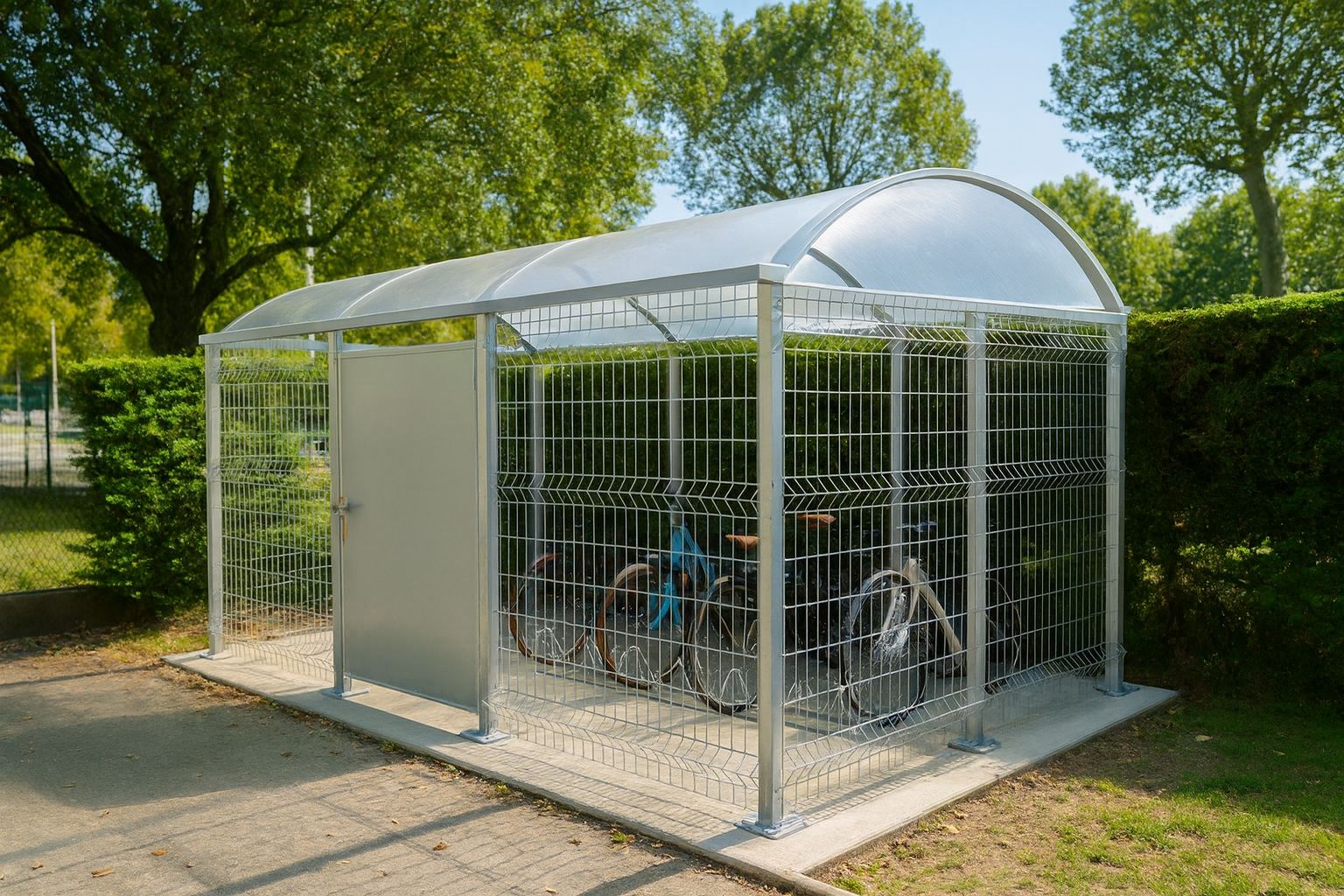Abri vélo fermé vision grillagé / bardage en grillage métallique_0
