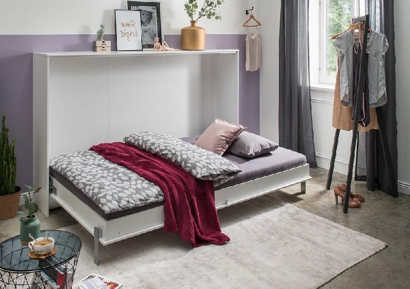 Lit escamotable horizontal Vanier blanc mat - Couchage 120 x 200 cm - Faible profondeur et gain de place_2