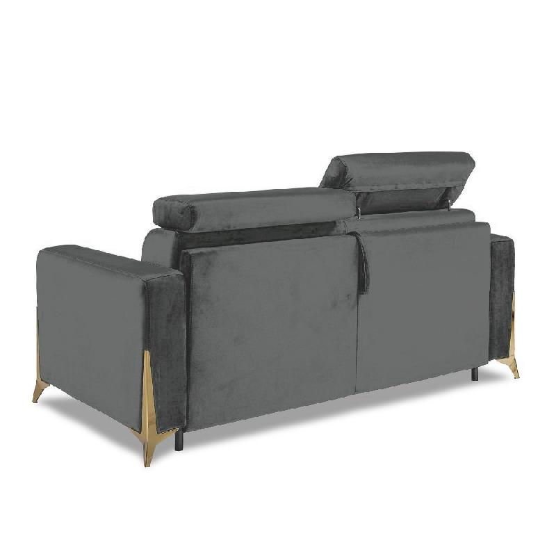 CANAPÉ EXPRESS ODACIO CONVERTIBLE 140CM TÊTIÈRES RÉGLABLES MATELAS ÉPAISSEUR 16CM PIEDS DORÉS VELOURS GRIS_2
