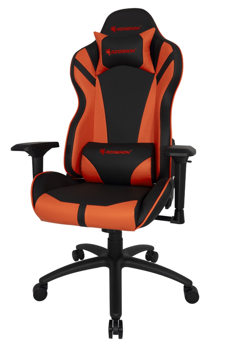 Siège réglable AZGENON Z300 Orange - Coussin appui-tête et accoudoirs 4D - Réf : AZG_Z300_BKORG_2