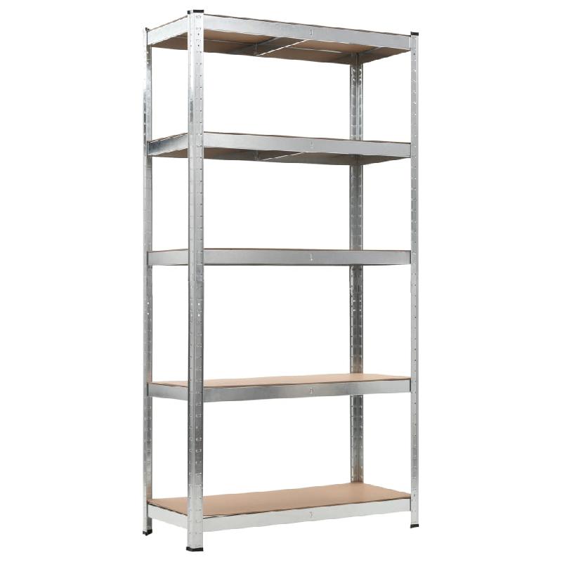 Vidaxl étagère de rangement 5 niveaux argenté acier et bois ingénierie 140646_2
