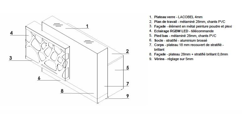 Banque d'accueil lumineuse Organic avec accès PMR - MDD - Blanc brillant, Droite_2