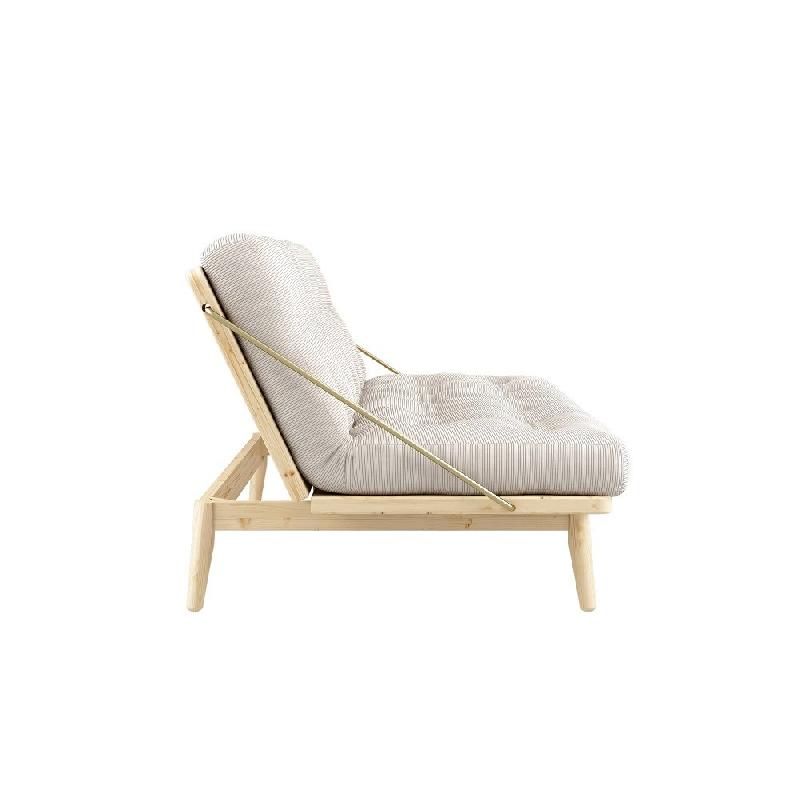 Banquette futon FOLK en pin massif - Coloris ivoire - Couchage 130 x 190 cm - Accoudoirs en métal_2
