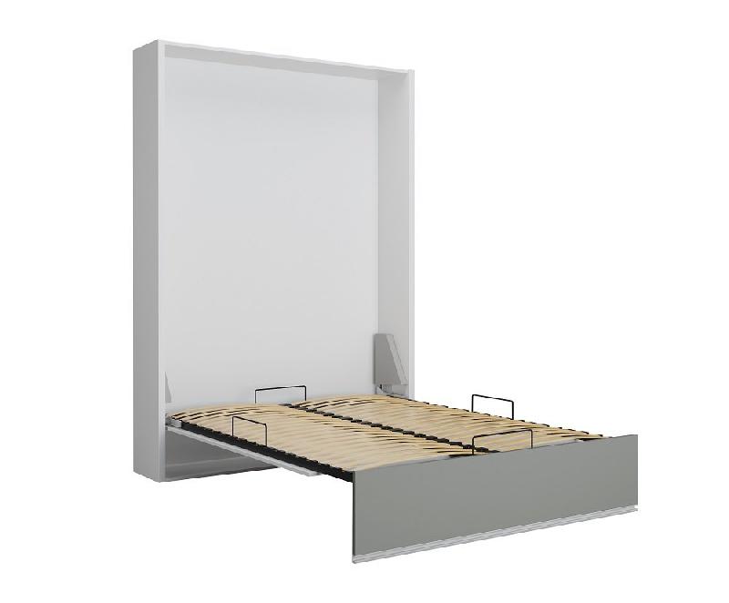 Armoire lit escamotable ALADYNO - Blanc mat bandeau gris mat - 140x200 cm - Ultra plate - Ouverture assistée_2