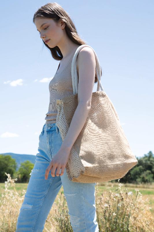Sac shopping en jute avec soufflet en filet coton - Réf: KI0281 - Kimood_2