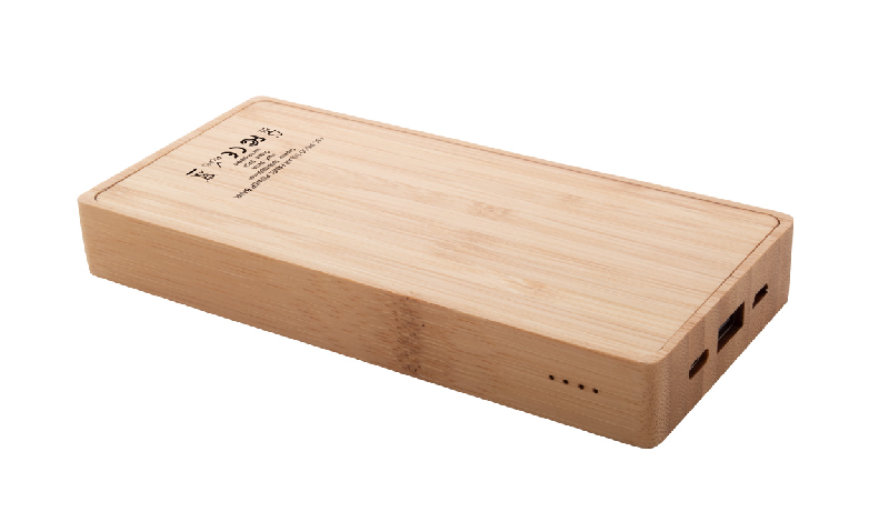 Power bank en bambou - 8000 mAh avec chargeur solaire intégré et ports USB-C/micro USB_2