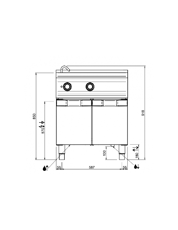 Cuiseur à pâtes électrique sur placard - Acier inoxydable AISI 304 - 9 Kw - 700x730x850/900 mm - Référence CPE77A/C_2