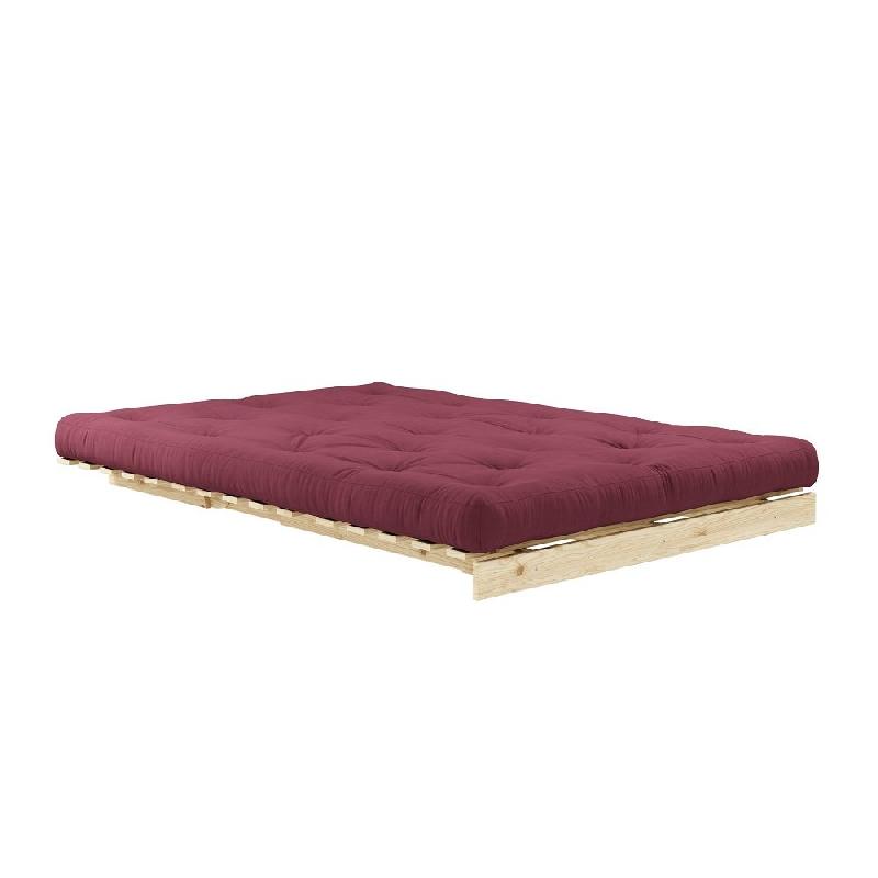 Canapé convertible futon ROOTS - Pin naturel - Tissu bordeaux - Couchage 160x200 cm - Design japonais et scandinave_2