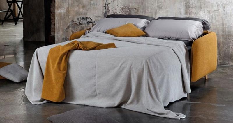 Canapé convertible Univers 140x195 en tissu Safran - Pieds cônes en hêtre naturel - Fabrication italienne_2