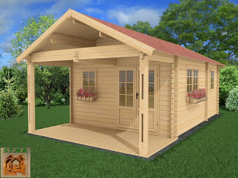 Chalet en bois plain-pied frene 30 / madrier / 30 m² / en kit / toit double pente_0