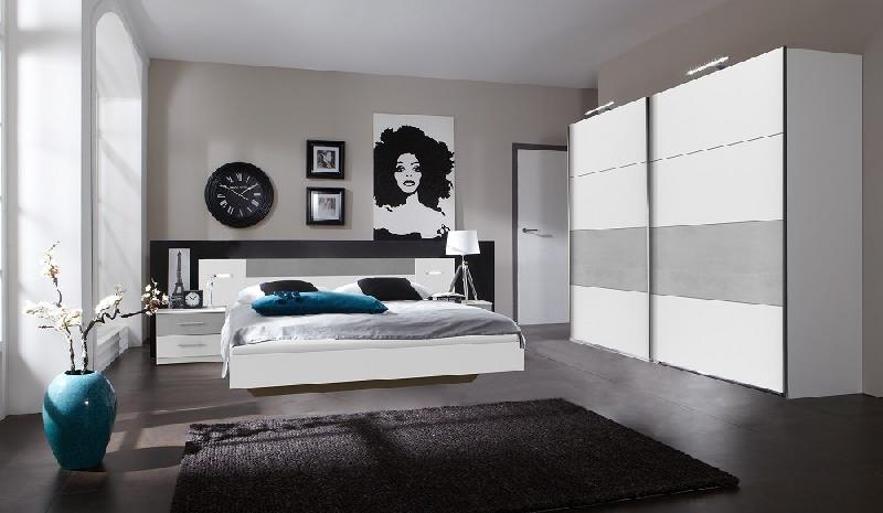 Lit design Angela avec éclairage LED - 180 x 200 cm - Blanc et béton gris clair_2