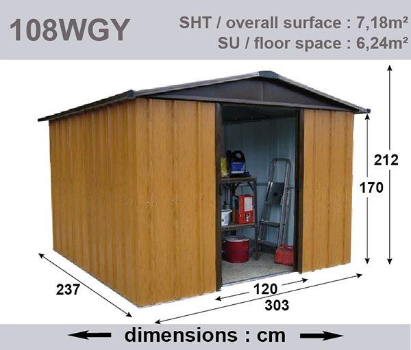 Abri de jardin métal 108wgy - Surface 7,18 m² - H. 212 cm - Imitation bois marron_2