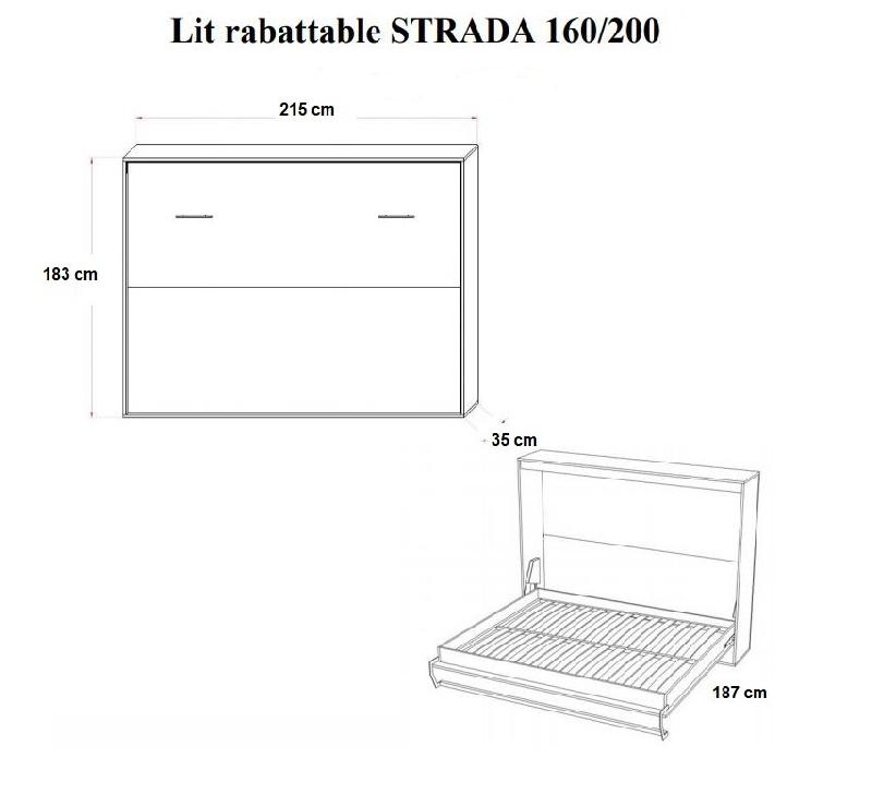 Armoire lit horizontale escamotable STRADA-V2 - Blanc mat et brillant - Couchage 160x200 cm - Design chic effet miroir_2