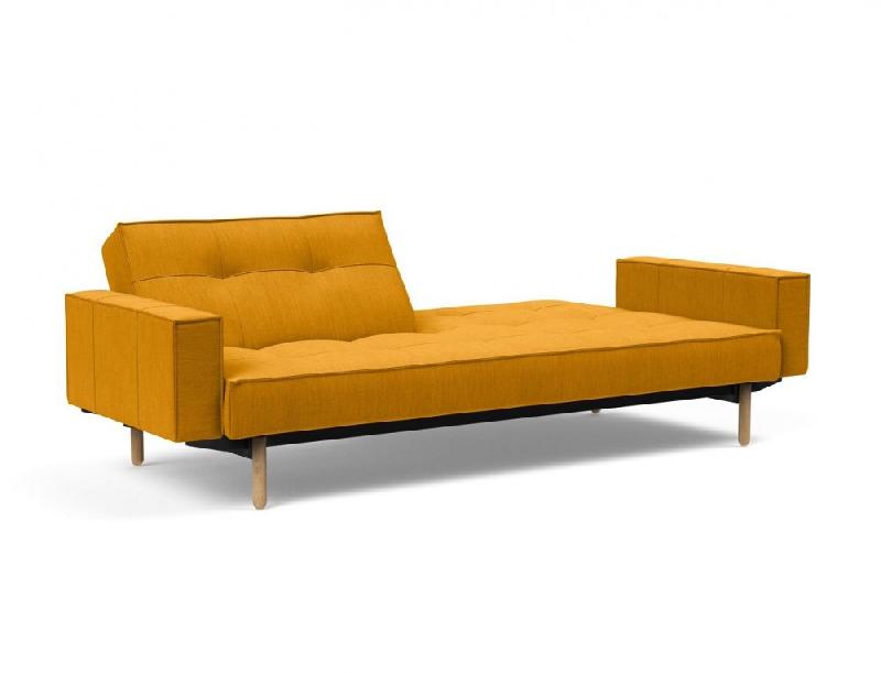 Canapé convertible Splitback Stem avec accoudoirs - Pieds obus en chêne naturel - Tissu Elegance Burned Curry - Lit 115x210 cm_2