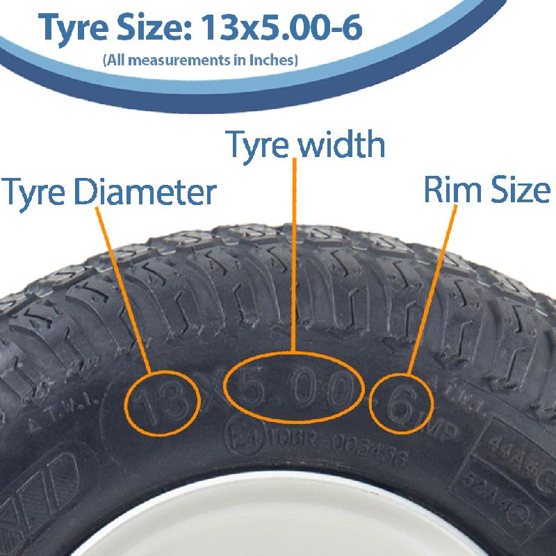 13x5.00-6 Grass Lawnmower Tyres  Rims Wanda P332, 25mm 6205 Bearings (Set of 2)_2