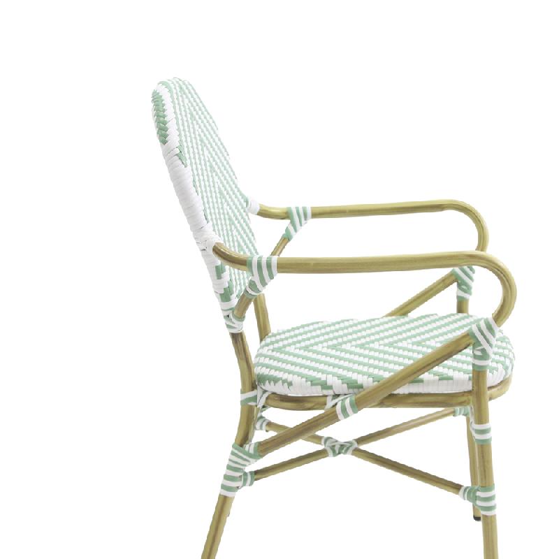 Tango - Fauteuil de bistrot en rotin synthétique bambou-blanc/vert pastel_2