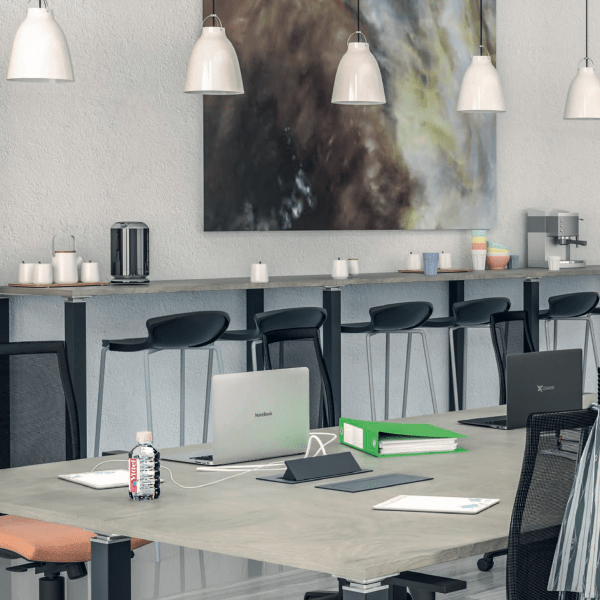 Lounge - Tables hautes Burocéan - Finitions variées en chêne, noyer, blanc perle, hêtre ou érable_2