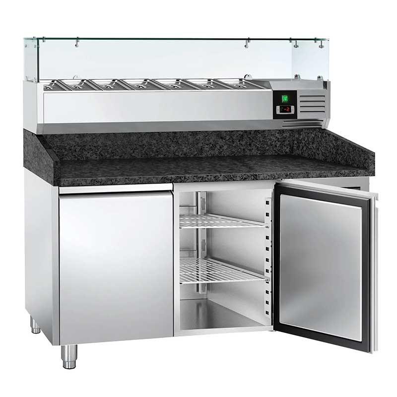 Table de préparation pizza plan de travail en granit 1500 x 800 - 2 portes et 6 GN 1/3_2