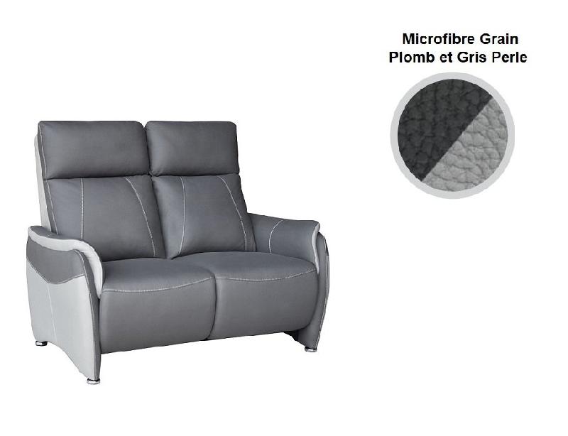 Canapé fixe 2 places Cabries - Microfibre bi-color gris plomb et gris perle - Assise confort ressorts ensachés_2