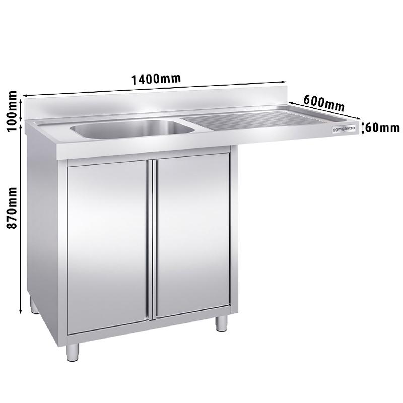 Plonge Inox 1 bac sur placard avec passage lave-vaisselle - P 600 - GGM - 1400 mm bac à gauche_2