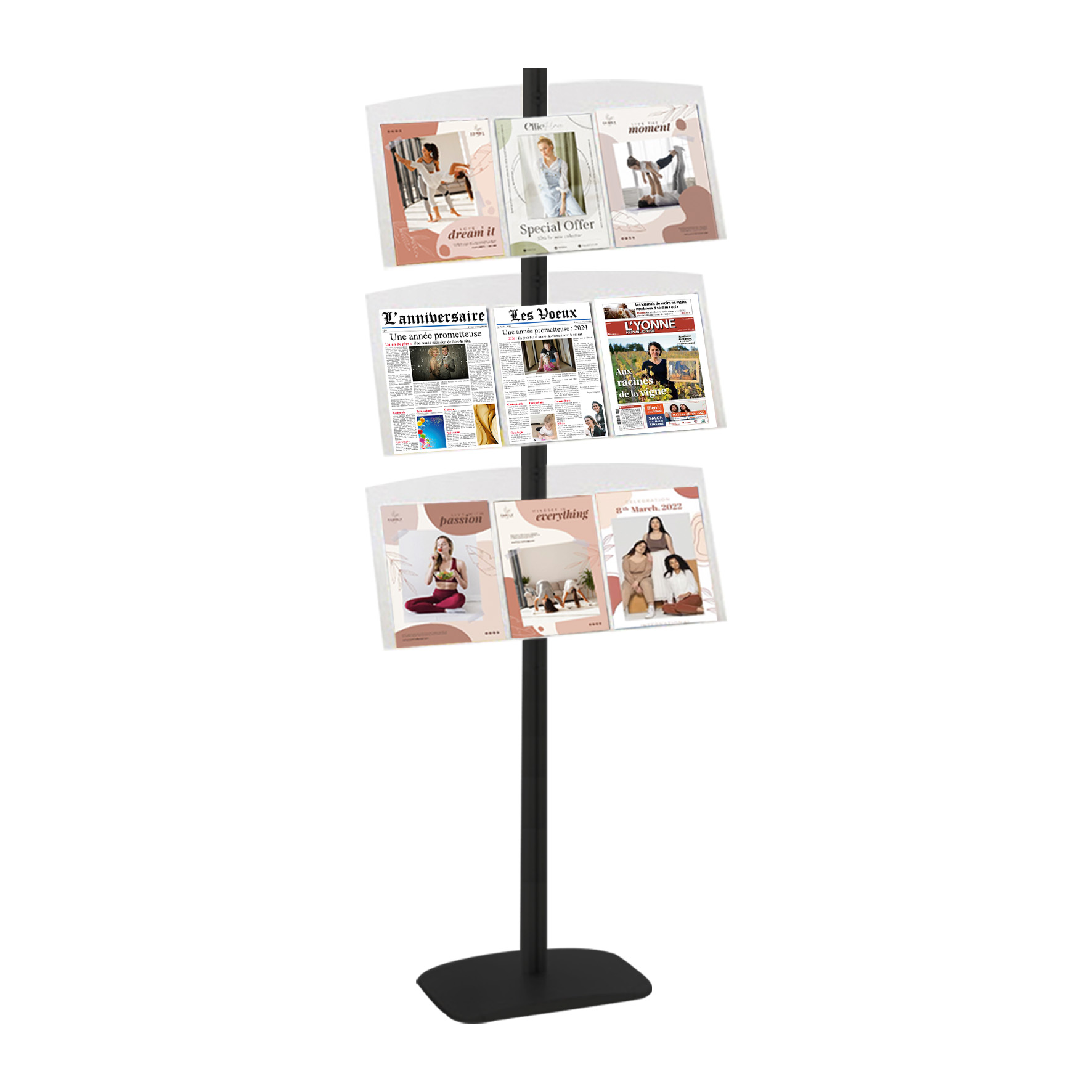 Présentoir vitrine presse H 177 cm - 3 étagères réglables - Réf : 214173_2