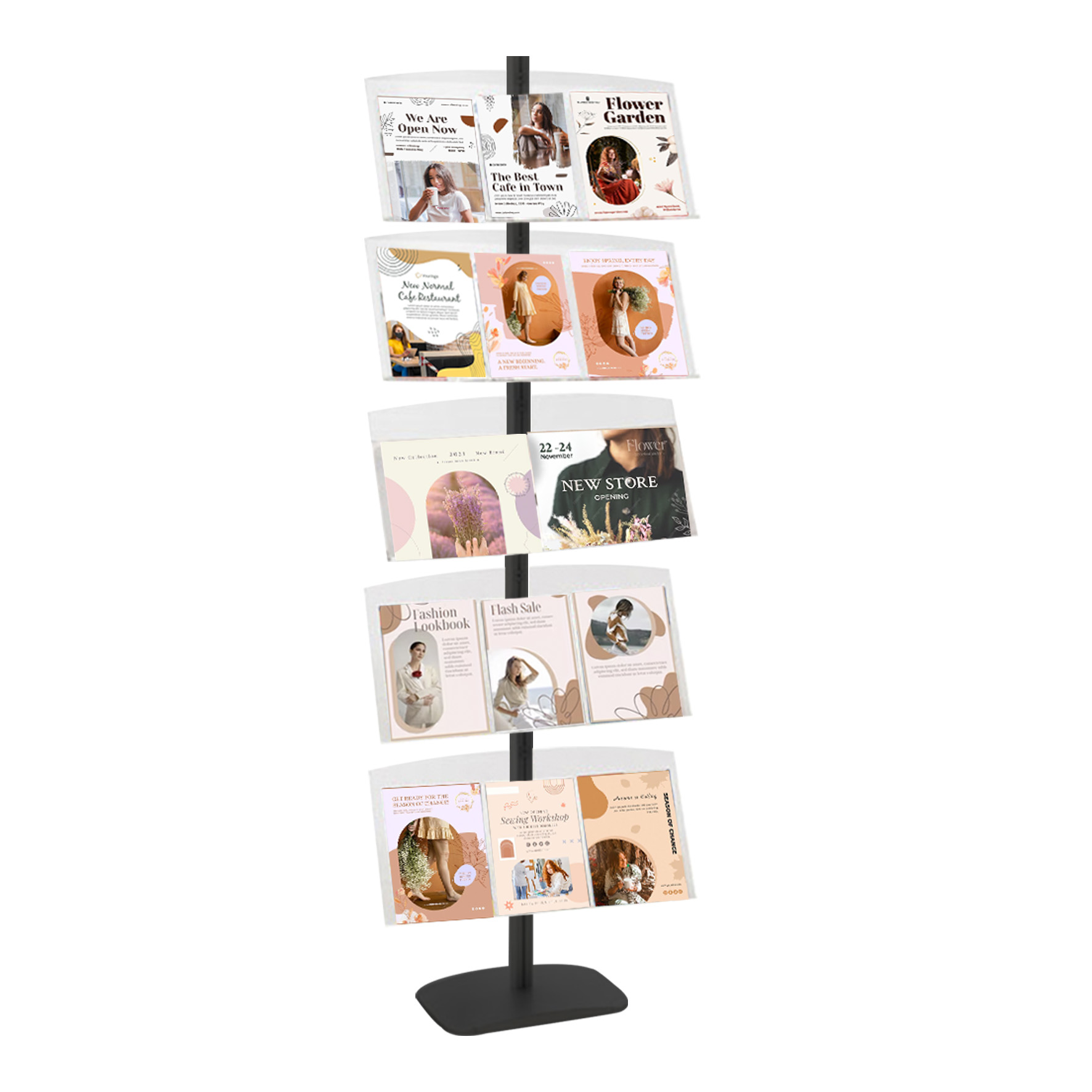 Présentoir vitrine presse H 200 cm - 5 étagères métal noir - Réf : 214175MNR_2